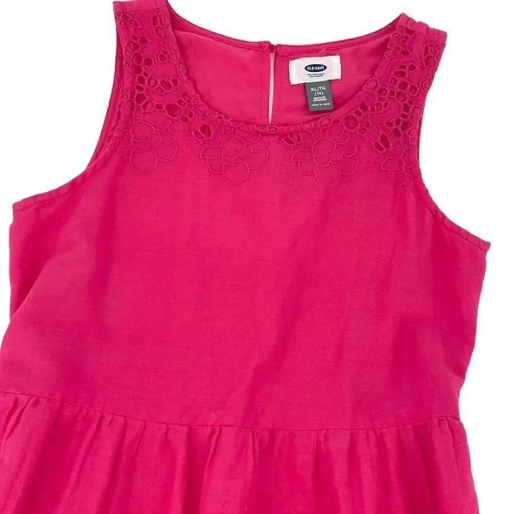Old Navy Girls Eyelet‎ Trim Sleeveless Cotton Dress Pink Size XL